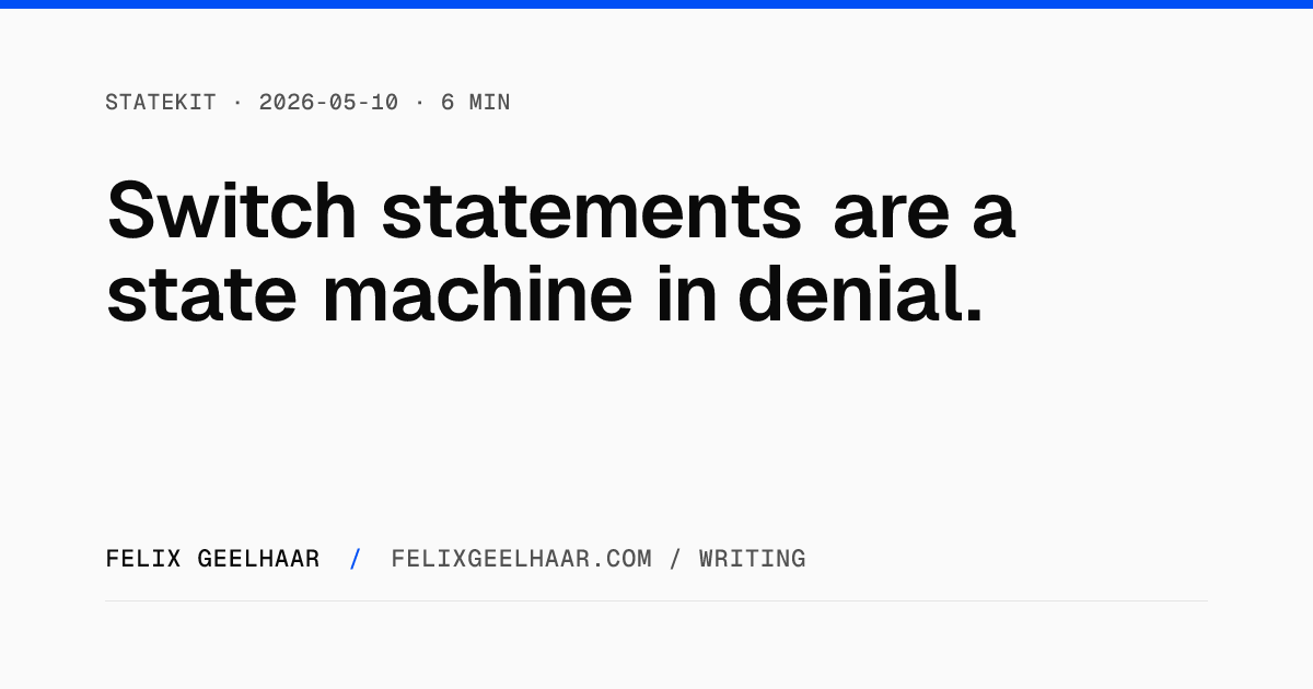 Cover art for "Switch statements are a state machine in denial."
